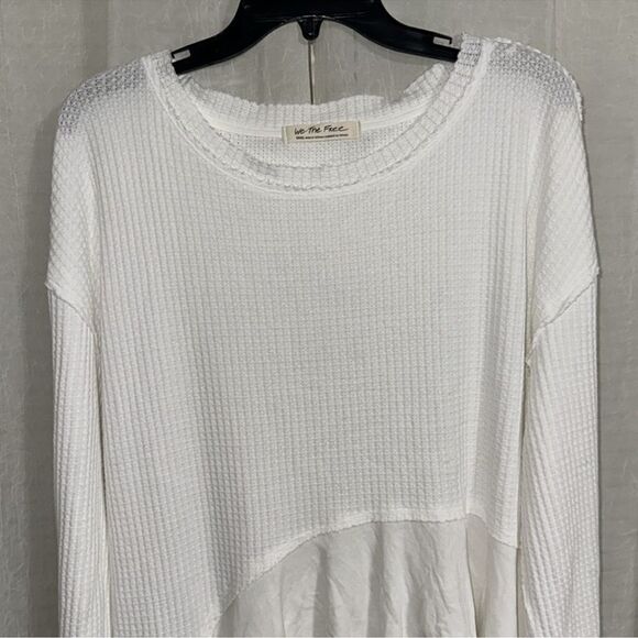 free people M Vada White Waffle Knit Crew Asymmetrical Long Sleeve Thermal Top - Picture 9 of 16